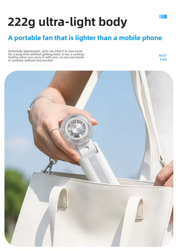 Portable Mini Fan with Ice Cooling & Mist Spray | USB Rechargeable Handheld Cooling Fan