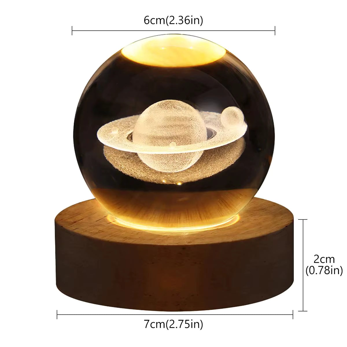 3D Planet Galaxy Crystal Night Light | LED Crystal Ball Lamp with Wooden Base