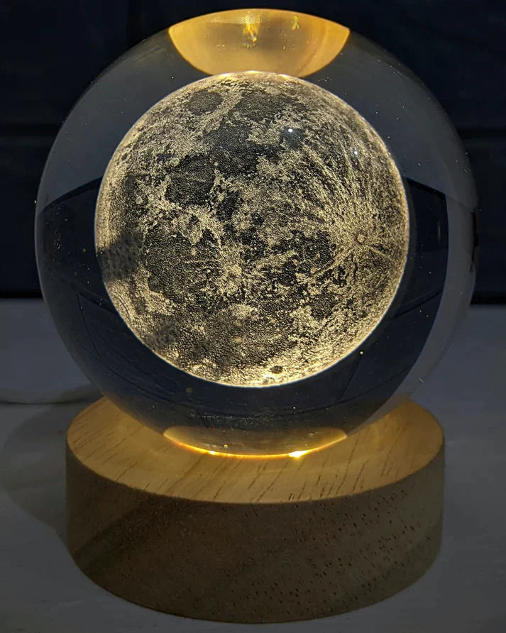 3D Planet Galaxy Crystal Night Light | LED Crystal Ball Lamp with Wooden Base