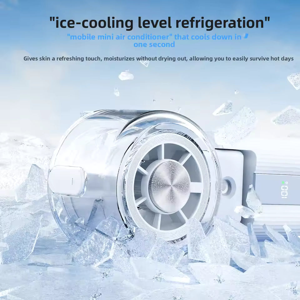 Portable Mini Fan with Ice Cooling & Mist Spray | USB Rechargeable Handheld Fan