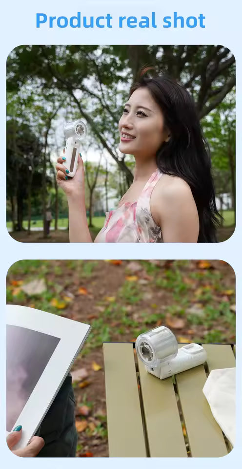 Portable Mini Fan with Ice Cooling & Mist Spray | USB Rechargeable Handheld Fan