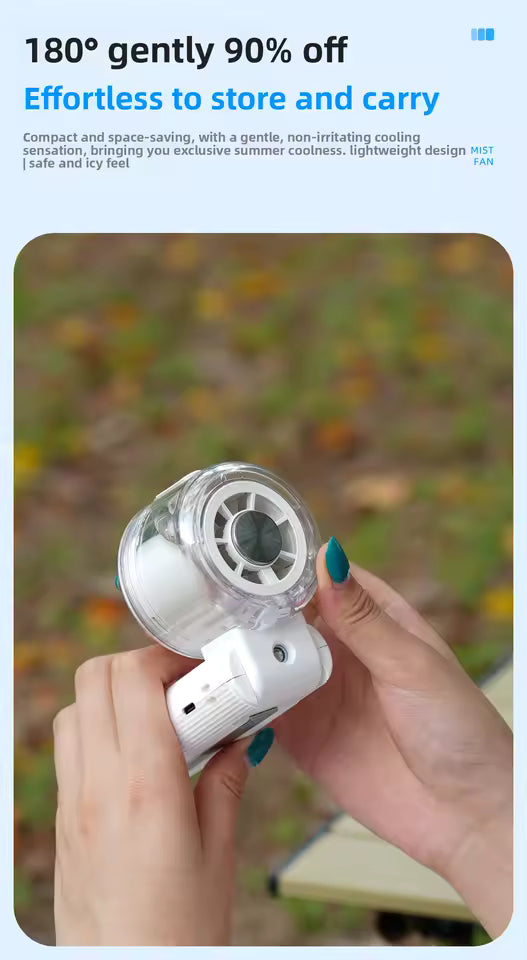 Portable Mini Fan with Ice Cooling & Mist Spray | USB Rechargeable Handheld Fan
