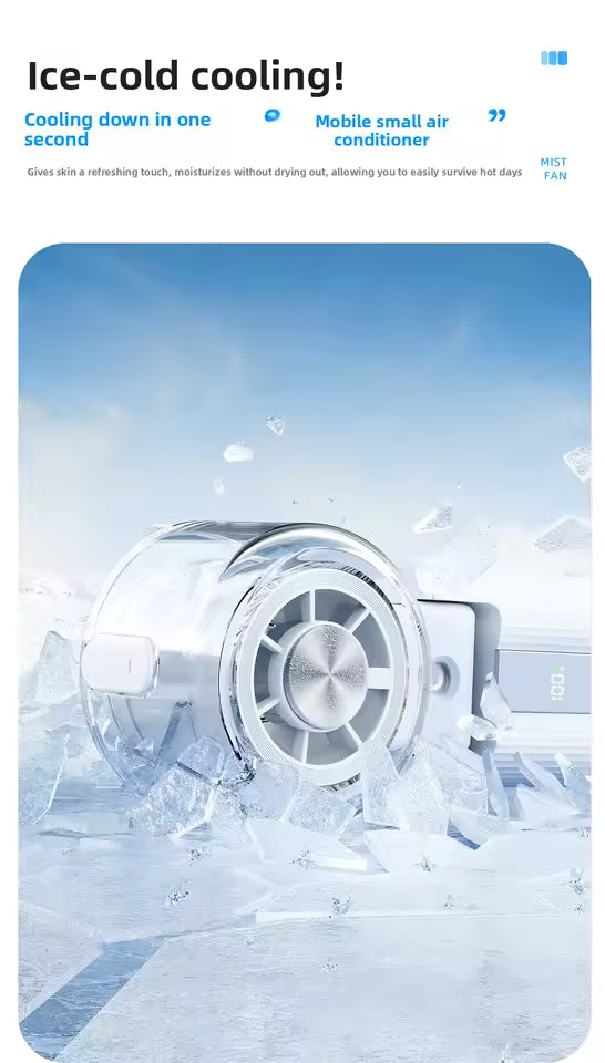 Portable Mini Fan with Ice Cooling & Mist Spray | USB Rechargeable Handheld Fan