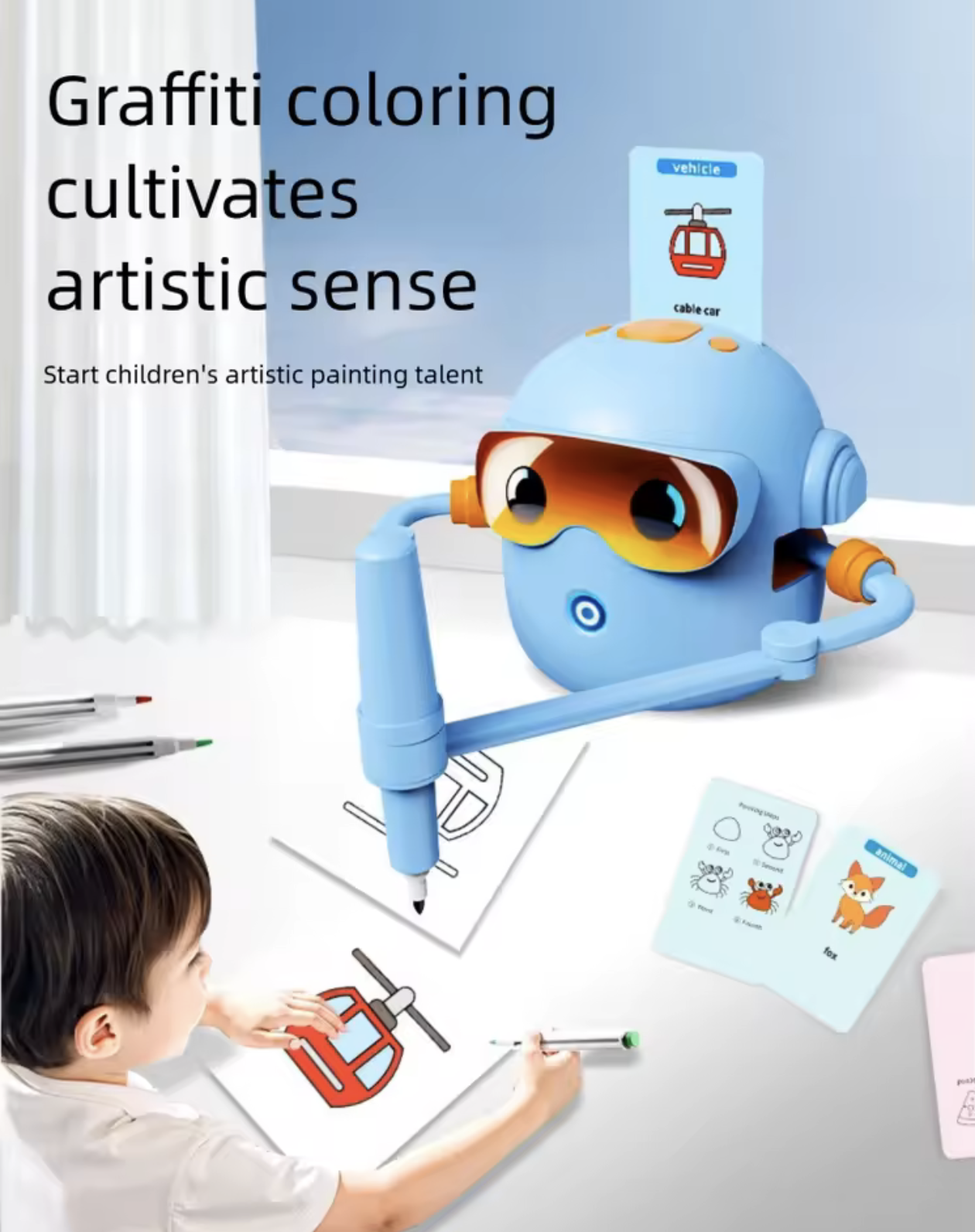 Kids Drawing Robot | Interactive Step-by-Step Drawing Robot with 100 Cards & Voice Guidance