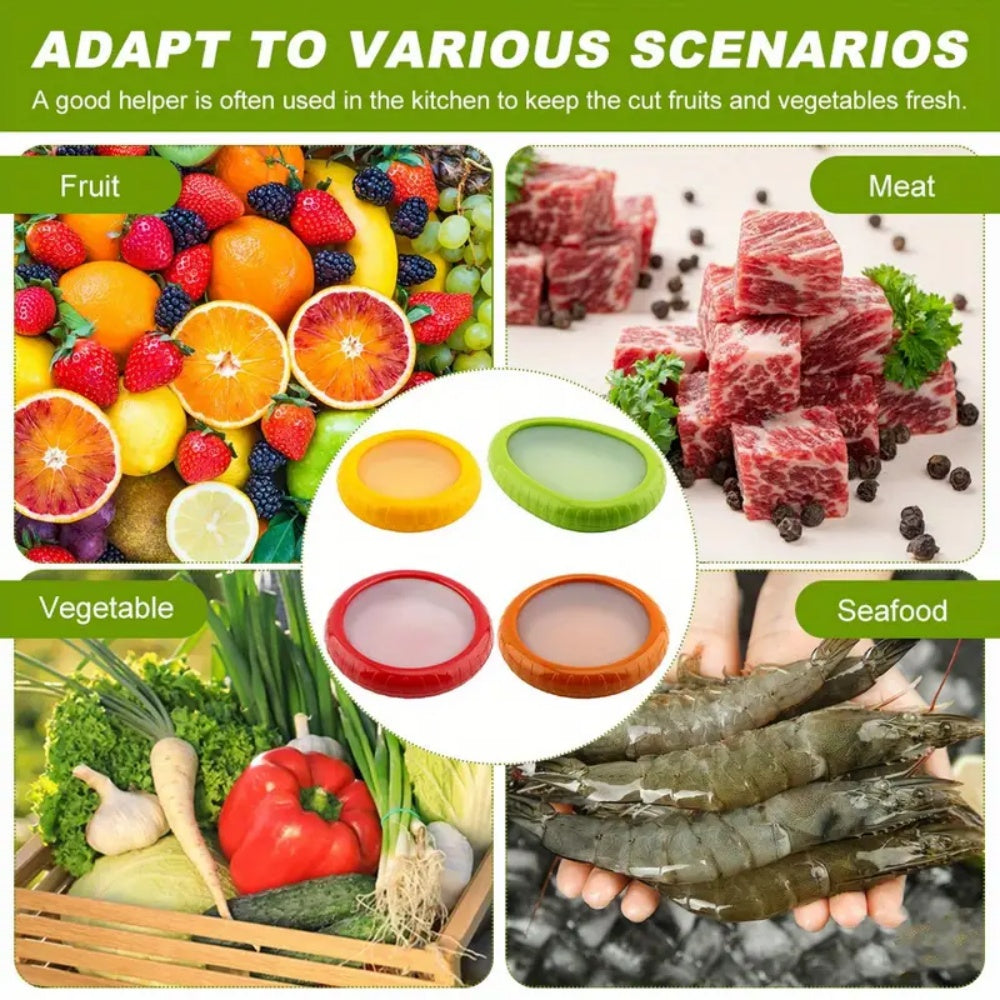 Reusable Fruit & Vegetable Savers – Food Safe Silicone Keep Fresh Covers (4 Piece Set)