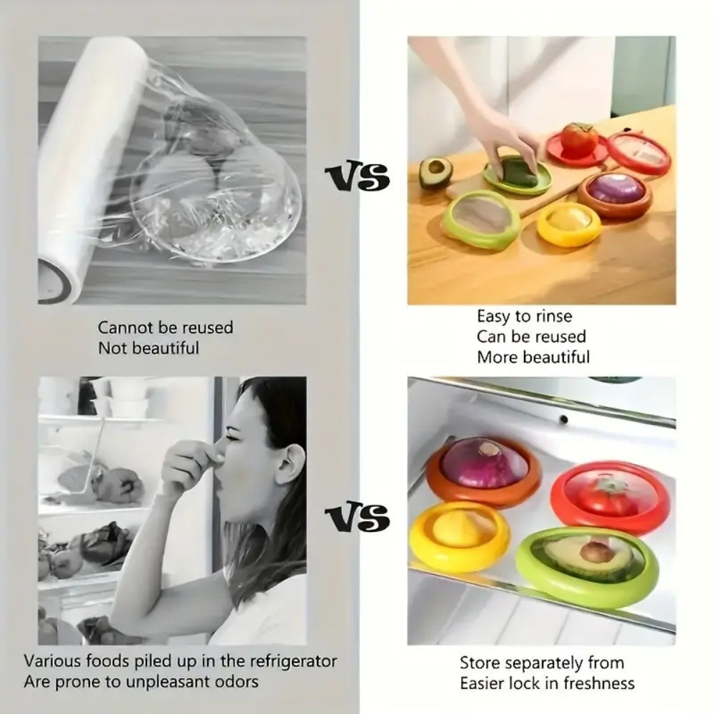 Reusable Fruit & Vegetable Savers – Food Safe Silicone Keep Fresh Covers (4 Piece Set)