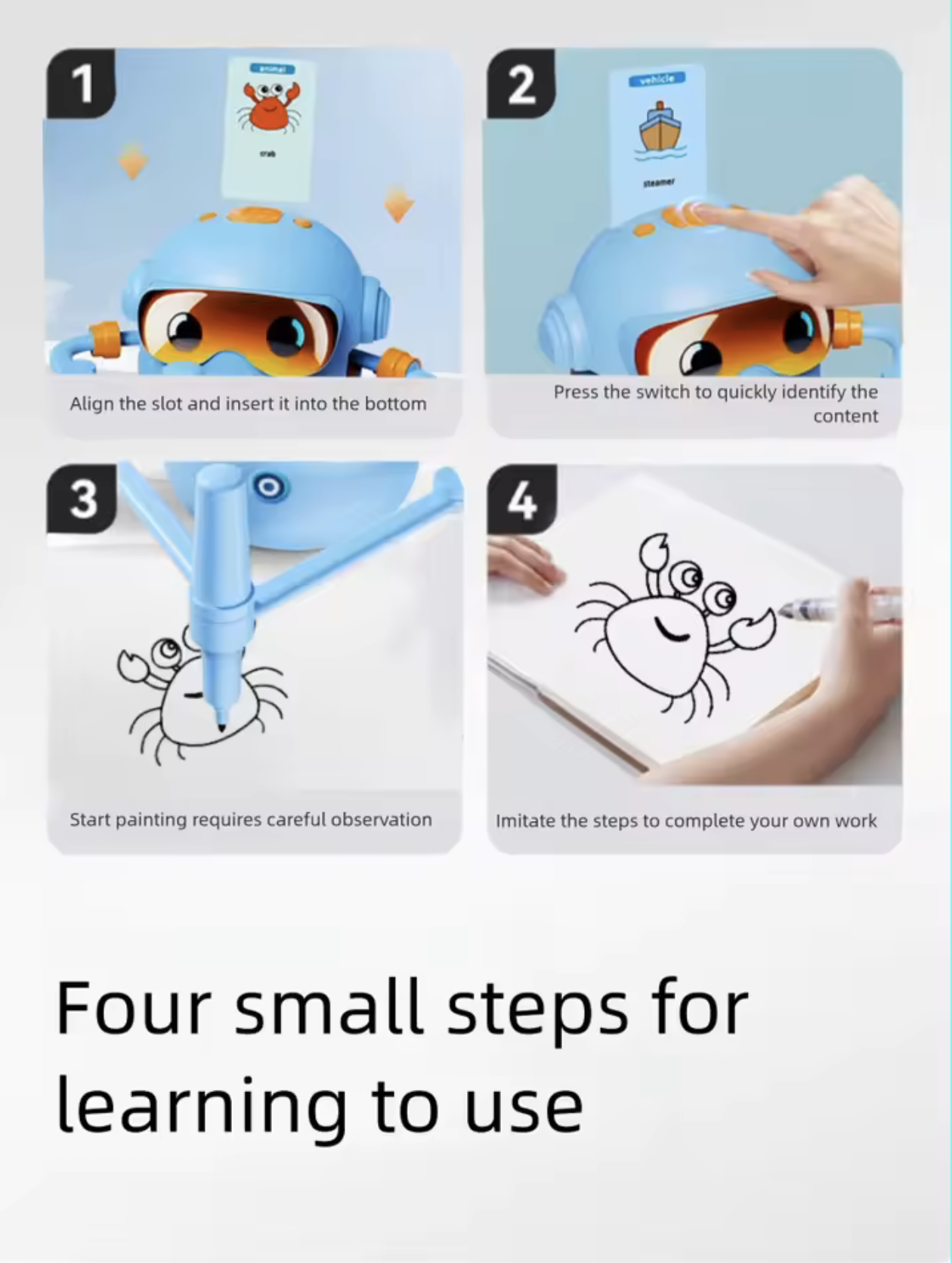 Kids Drawing Robot | Interactive Step-by-Step Drawing Robot with 100 Cards & Voice Guidance