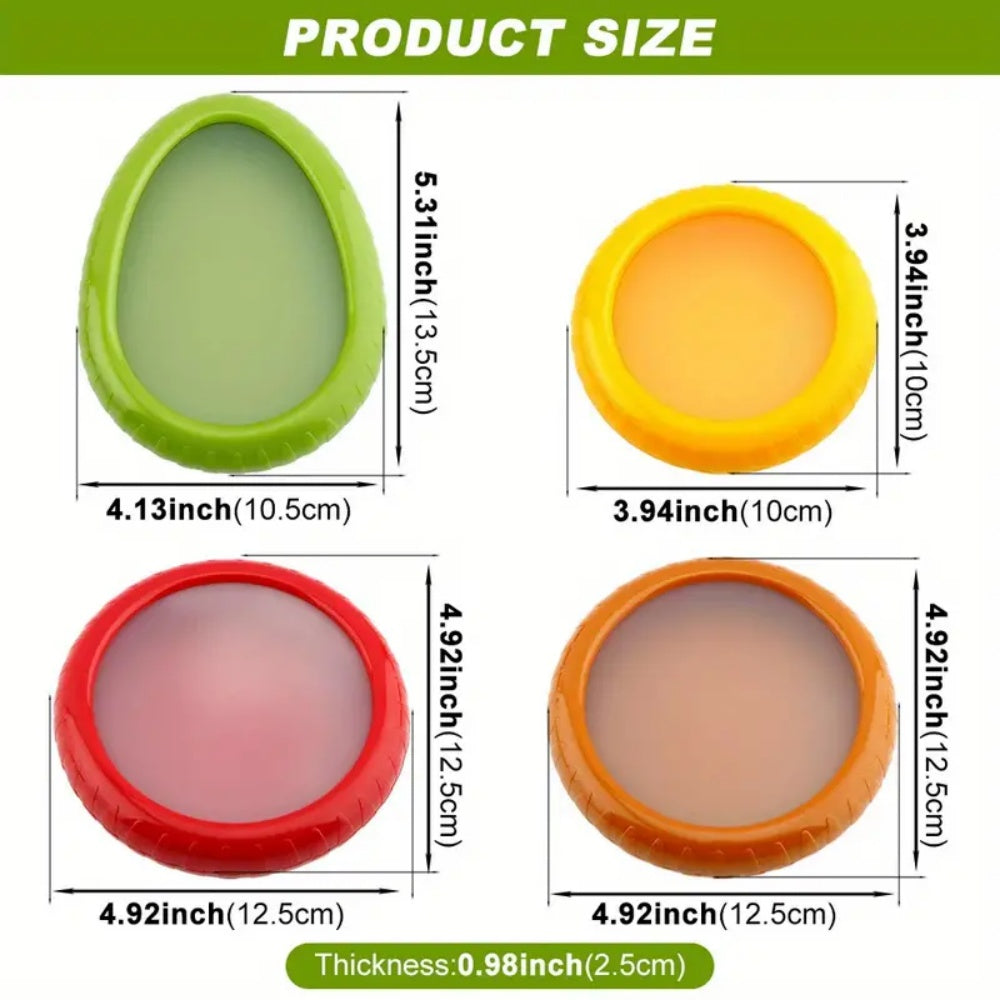 Reusable Fruit & Vegetable Savers – Food Safe Silicone Keep Fresh Covers (4 Piece Set)